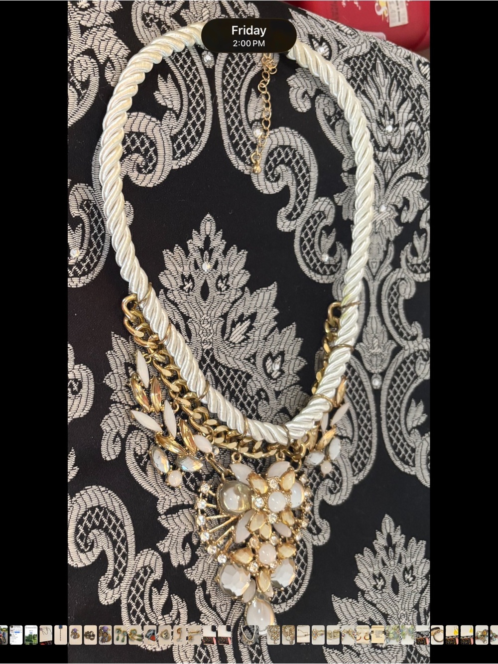Satin Cream and Gold Rope Statement Necklace - Fashion Jewelry